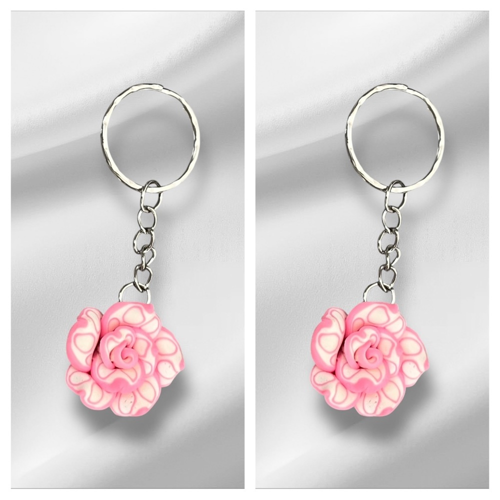 Lot of 2 Pink Rose Keychain